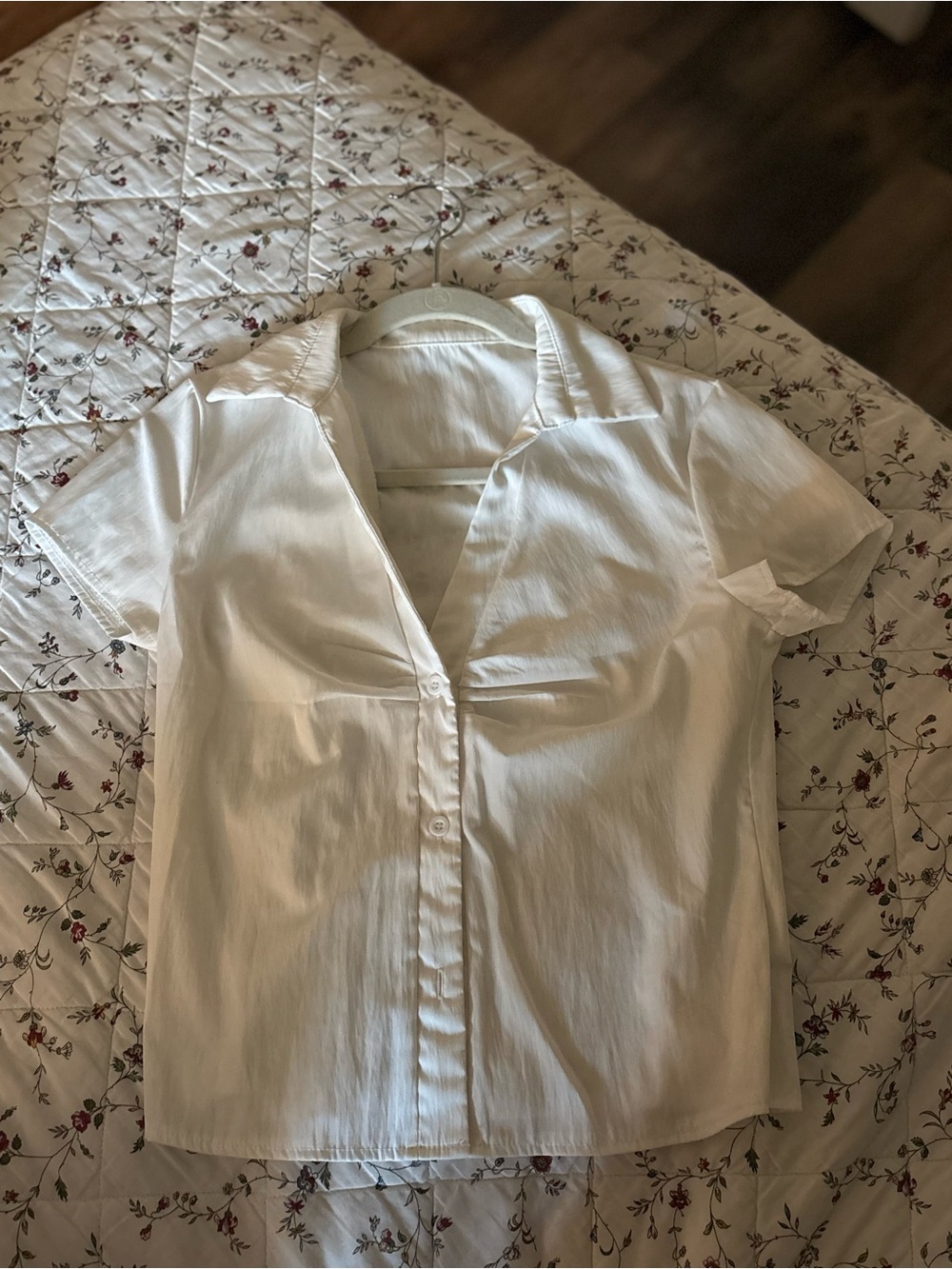 White Short-Sleeve Button Front Blouse